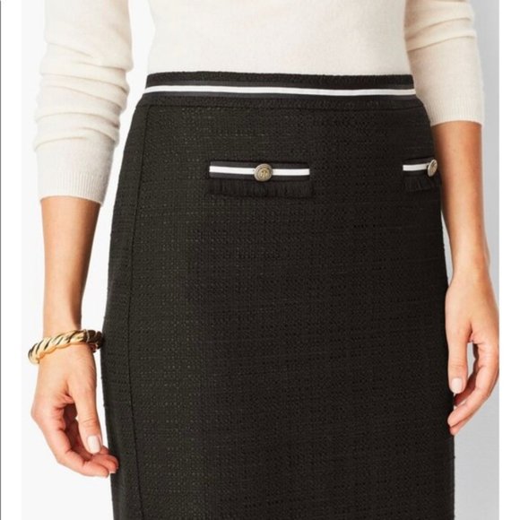 Talbots black textured lined pencil skirt grosgrain ribbon fringe trim sz 6 NEW… - Picture 3 of 10
